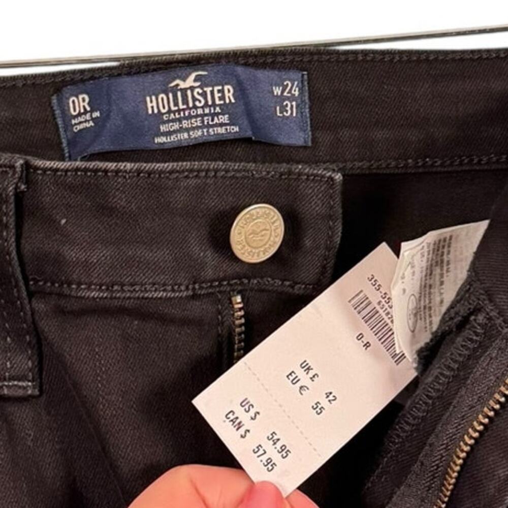 New Hollister Dark Wash Denim High Rise Flare soft Stretch Jeans W24 L31 Casual - Picture 3 of 9